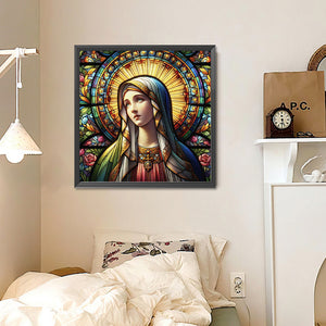 Glass Painting Of The Virgin Mary 30*30CM(Canvas) Full Round Drill Diamond Painting