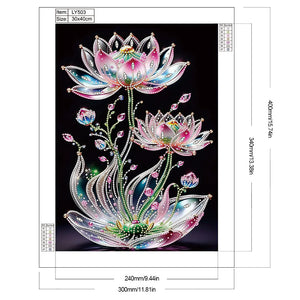 Water Drop Lotus 30*40CM(Canvas) Partial Special Shaped Drill Diamond Painting