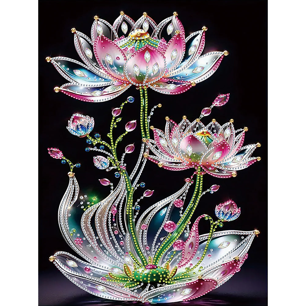 Water Drop Lotus 30*40CM(Canvas) Partial Special Shaped Drill Diamond Painting