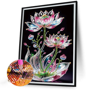 Water Drop Lotus 30*40CM(Canvas) Partial Special Shaped Drill Diamond Painting