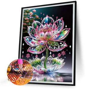 Water Drop Lotus 30*40CM(Canvas) Partial Special Shaped Drill Diamond Painting