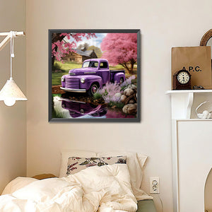 Village Classic Car Scenery 30*30CM(Canvas) Full Round Drill Diamond Painting