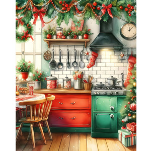 Christmas Atmosphere Kitchen 40*50CM(Canvas) Full Round Drill Diamond Painting