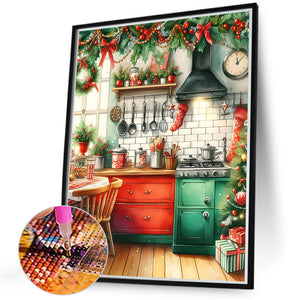 Christmas Atmosphere Kitchen 40*50CM(Canvas) Full Round Drill Diamond Painting