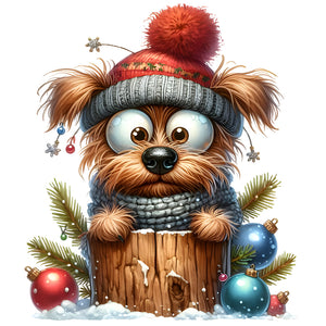 Christmas Puppy 30*30CM(Canvas) Full Round Drill Diamond Painting