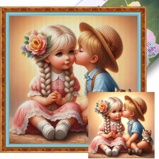 Girl And Boy - Full 11CT Stamped Cross Stitch 40x40CM - Huacan