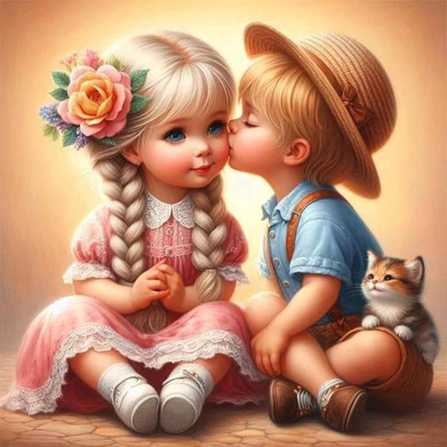 Girl And Boy - Full 11CT Stamped Cross Stitch 40x40CM - Huacan