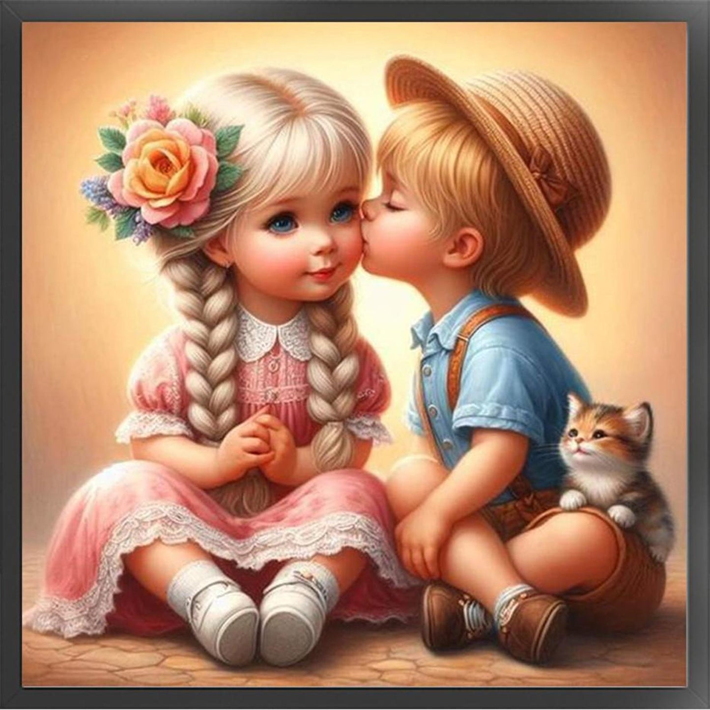 Girl And Boy - Full 11CT Stamped Cross Stitch 40x40CM - Huacan