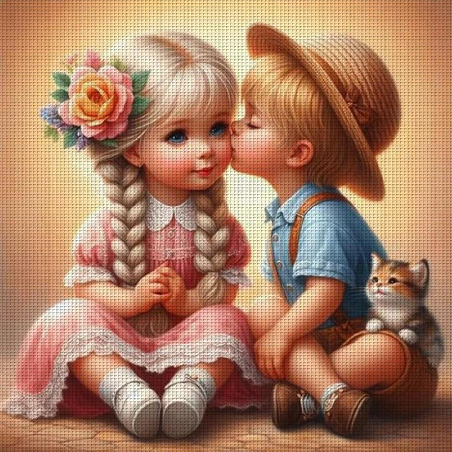 Girl And Boy - Full 11CT Stamped Cross Stitch 40x40CM - Huacan