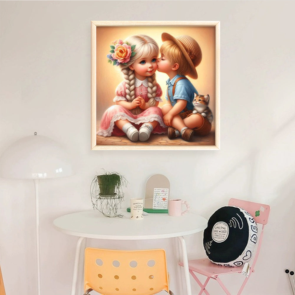 Girl And Boy - Full 11CT Stamped Cross Stitch 40x40CM - Huacan