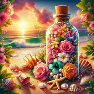 Vase Of Flowers On The Beach 30*30CM(Canvas) Full Round Drill Diamond Painting