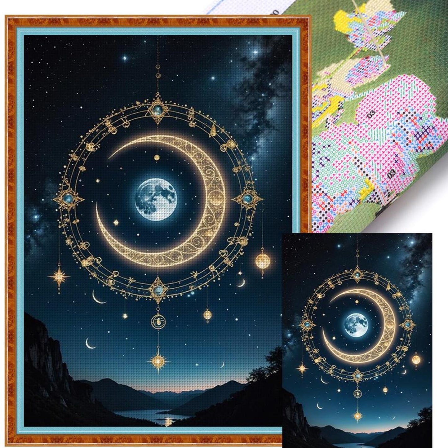 Moon And Starry Sky - Full 14CT Stamped Cross Stitch 40x60CM - Huacan