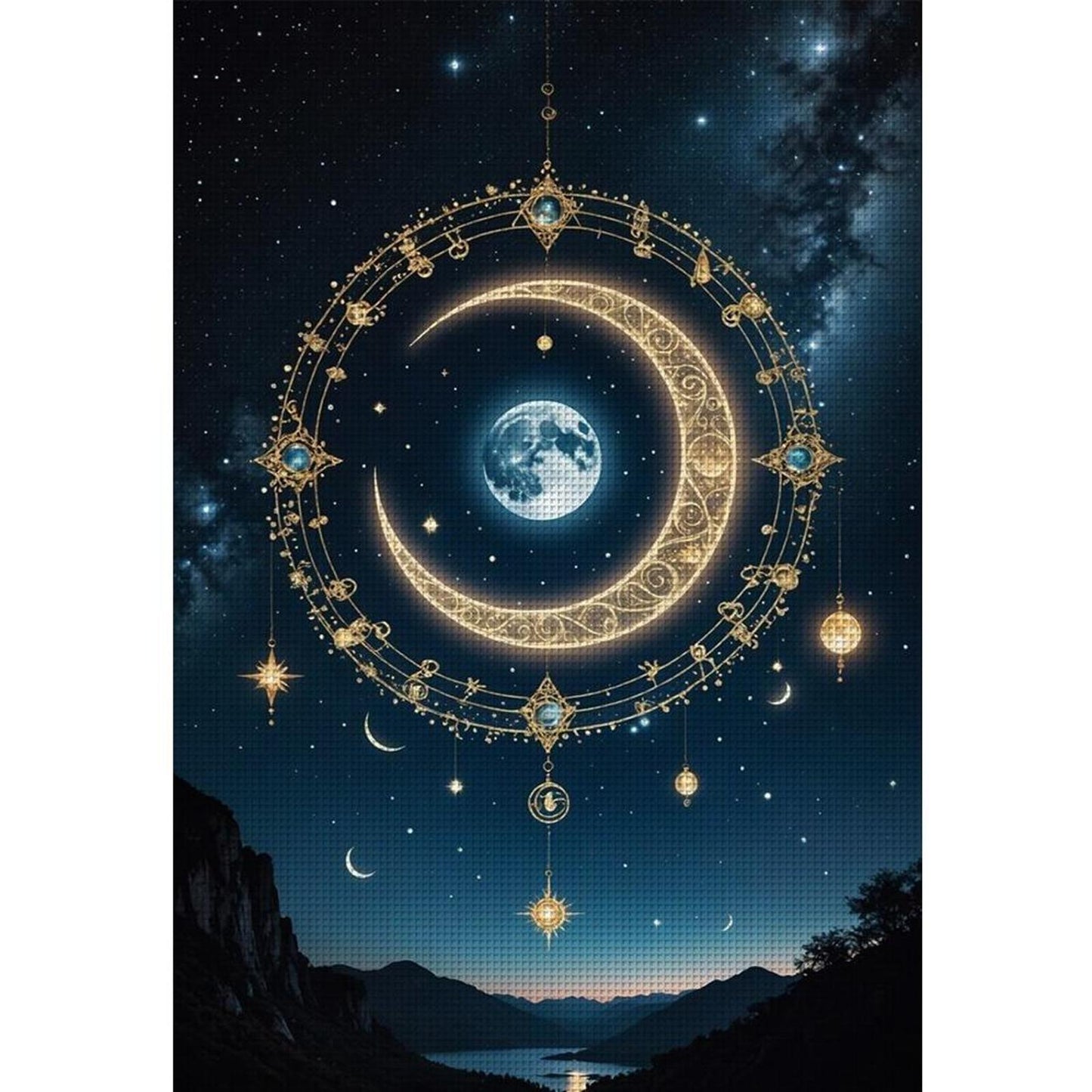 Moon And Starry Sky - Full 14CT Stamped Cross Stitch 40x60CM - Huacan