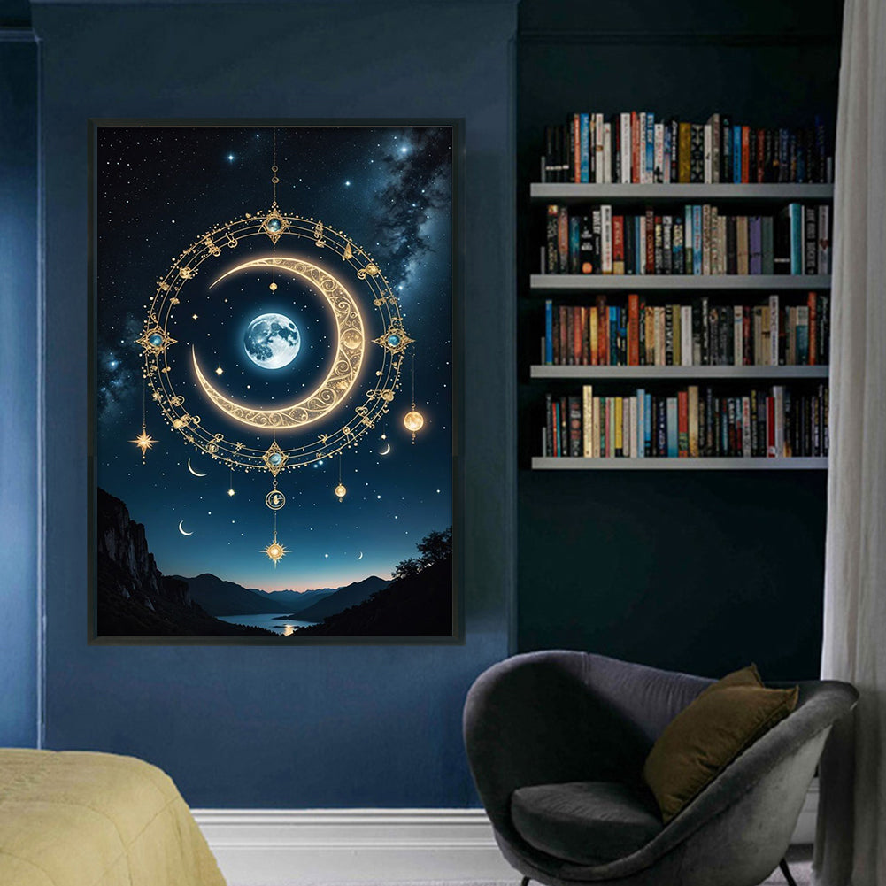 Moon And Starry Sky - Full 14CT Stamped Cross Stitch 40x60CM - Huacan