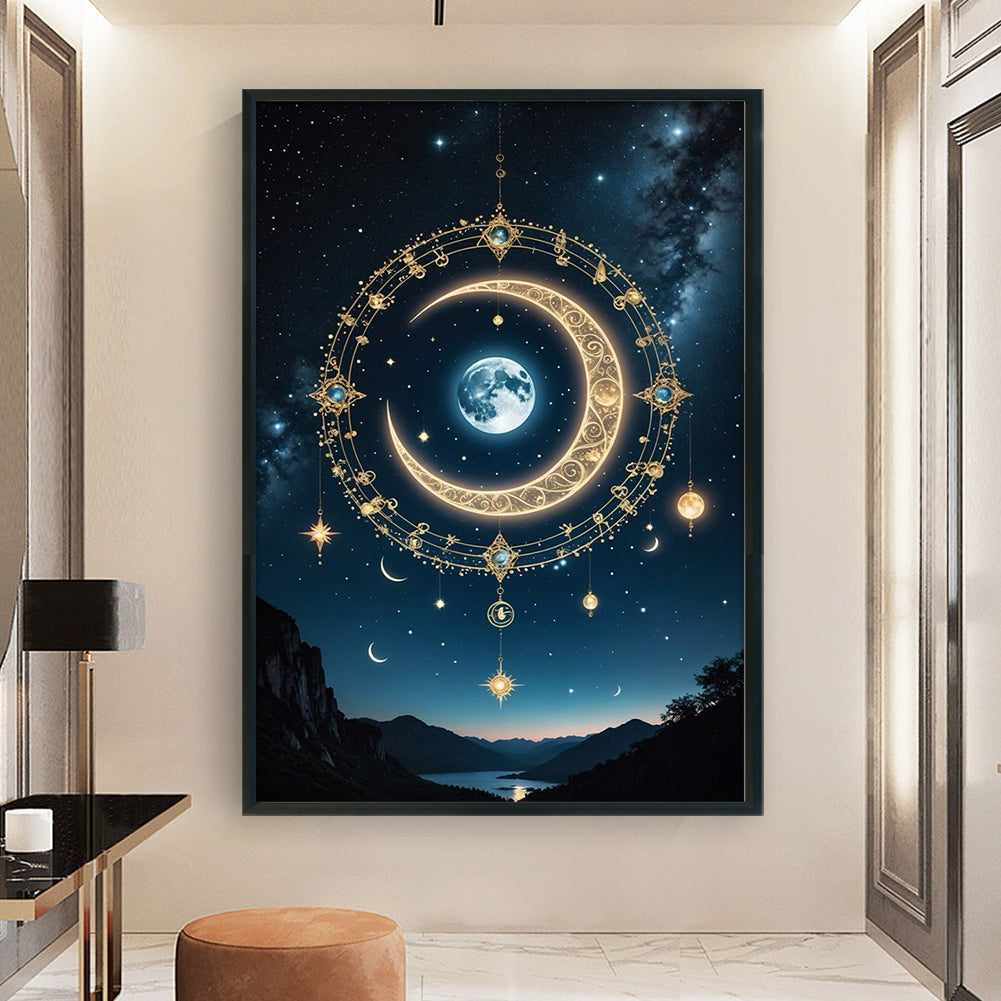 Moon And Starry Sky - Full 14CT Stamped Cross Stitch 40x60CM - Huacan