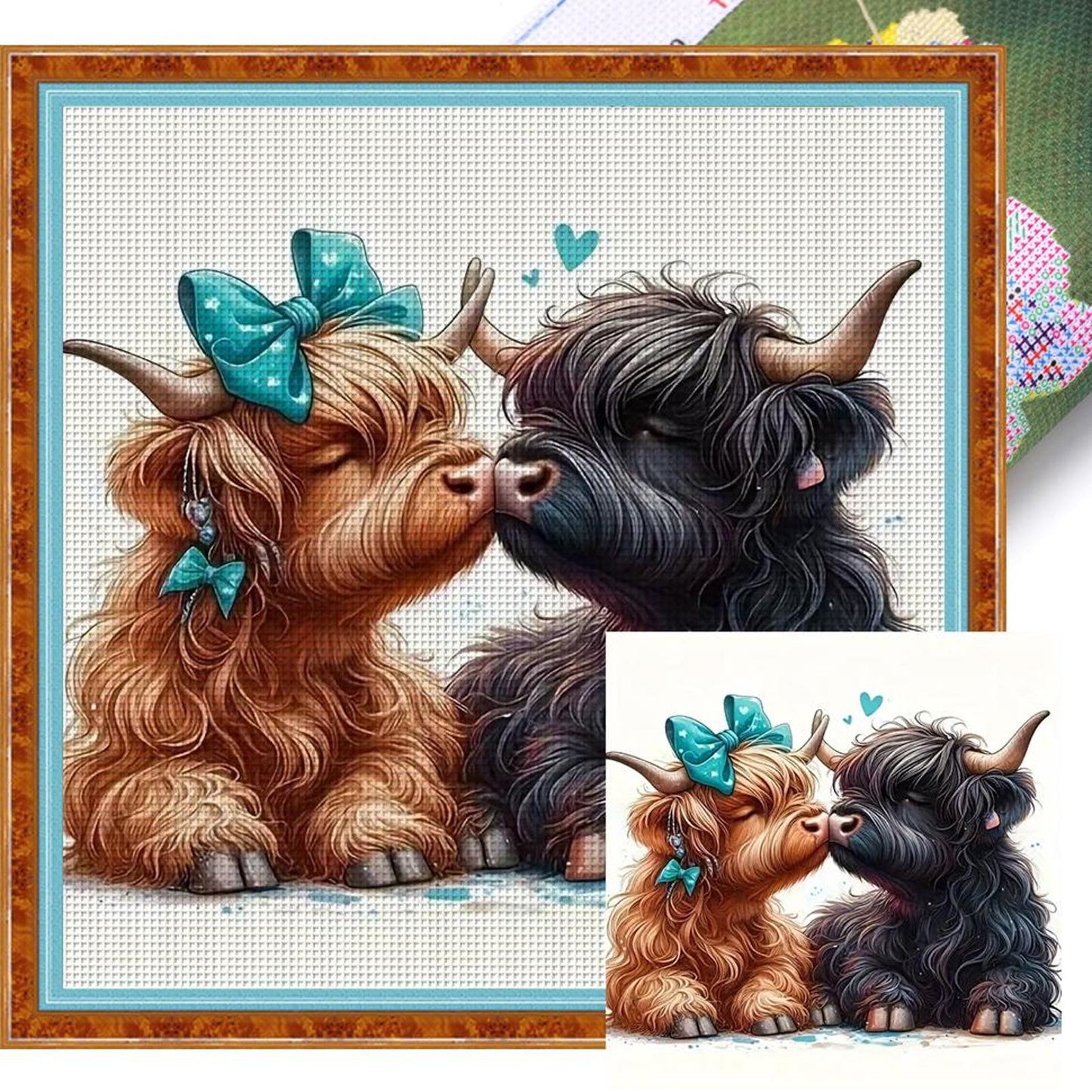 Highland Cow - Full 14CT Stamped Cross Stitch 40x40CM - Huacan