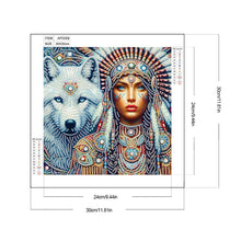 Load image into Gallery viewer, Indian Woman And White Wolf 30*30CM(Canvas) Partial Special Shaped Drill Diamond Painting
