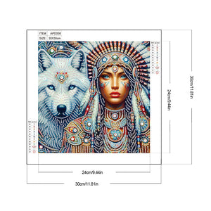 Indian Woman And White Wolf 30*30CM(Canvas) Partial Special Shaped Drill Diamond Painting