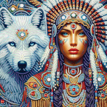 Load image into Gallery viewer, Indian Woman And White Wolf 30*30CM(Canvas) Partial Special Shaped Drill Diamond Painting
