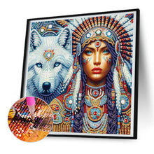 Load image into Gallery viewer, Indian Woman And White Wolf 30*30CM(Canvas) Partial Special Shaped Drill Diamond Painting
