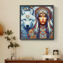 Load image into Gallery viewer, Indian Woman And White Wolf 30*30CM(Canvas) Partial Special Shaped Drill Diamond Painting
