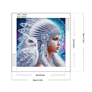 Indian Woman And White Owl 30*30CM(Canvas) Partial Special Shaped Drill Diamond Painting