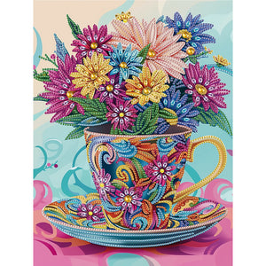 Colorful Bouquet In Water Cup 30*40CM(Canvas) Partial Special Shaped Drill Diamond Painting