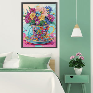 Colorful Bouquet In Water Cup 30*40CM(Canvas) Partial Special Shaped Drill Diamond Painting