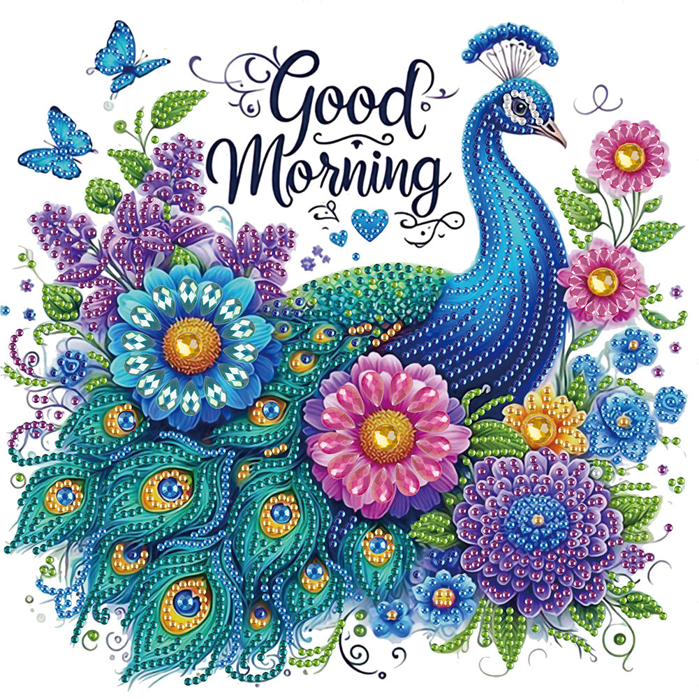 Good Morning Peacock 30*30CM(Canvas) Partial Special Shaped Drill Diamond Painting