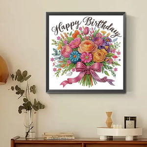 Happy Birthday Bouquet 30*30CM(Canvas) Partial Special Shaped Drill Diamond Painting