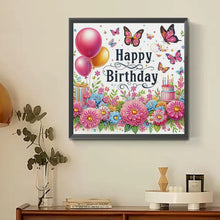 Load image into Gallery viewer, Happy Birthday Flowers And Butterflies 30*30CM(Canvas) Partial Special Shaped Drill Diamond Painting
