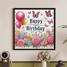 Load image into Gallery viewer, Happy Birthday Flowers And Butterflies 30*30CM(Canvas) Partial Special Shaped Drill Diamond Painting
