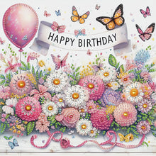 Load image into Gallery viewer, Happy Birthday Flowers And Butterflies 30*30CM(Canvas) Partial Special Shaped Drill Diamond Painting
