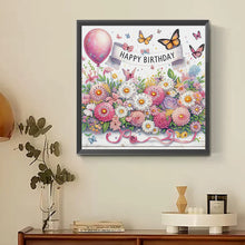 Load image into Gallery viewer, Happy Birthday Flowers And Butterflies 30*30CM(Canvas) Partial Special Shaped Drill Diamond Painting
