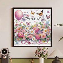 Load image into Gallery viewer, Happy Birthday Flowers And Butterflies 30*30CM(Canvas) Partial Special Shaped Drill Diamond Painting
