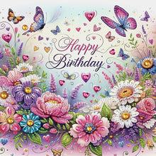 Load image into Gallery viewer, Happy Birthday Flowers And Butterflies 30*30CM(Canvas) Partial Special Shaped Drill Diamond Painting
