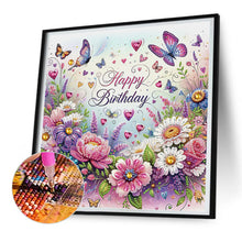 Load image into Gallery viewer, Happy Birthday Flowers And Butterflies 30*30CM(Canvas) Partial Special Shaped Drill Diamond Painting
