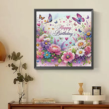 Load image into Gallery viewer, Happy Birthday Flowers And Butterflies 30*30CM(Canvas) Partial Special Shaped Drill Diamond Painting
