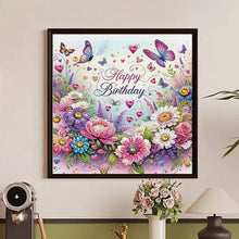 Load image into Gallery viewer, Happy Birthday Flowers And Butterflies 30*30CM(Canvas) Partial Special Shaped Drill Diamond Painting
