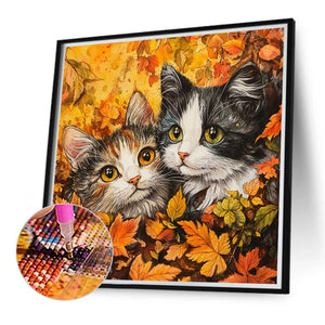 Maple Leaf Pile Of Cats 40*40CM(Canvas) Full Round Drill Diamond Painting