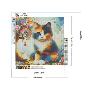 Geometric Tree Liquid Cat 40*40CM(Canvas) Full Round Drill Diamond Painting