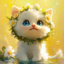 Load image into Gallery viewer, White Cat With Wreath 40*40CM(Canvas) Full Round Drill Diamond Painting
