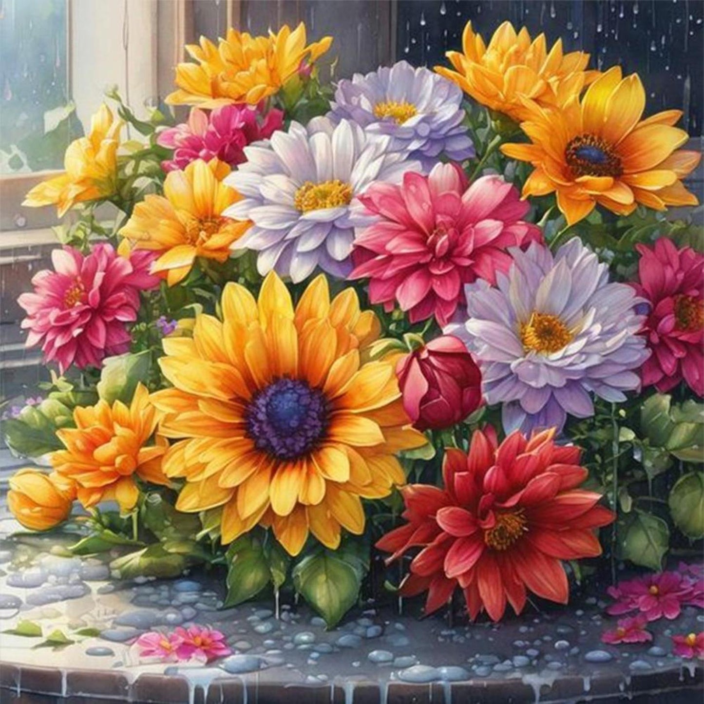 Chrysanthemum - Full 11CT Stamped Cross Stitch 45x45CM - Yishu