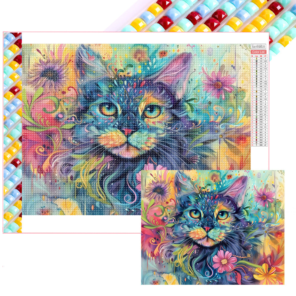 Colorful Cat 50*40CM(Picture) Full Square Drill Diamond Painting