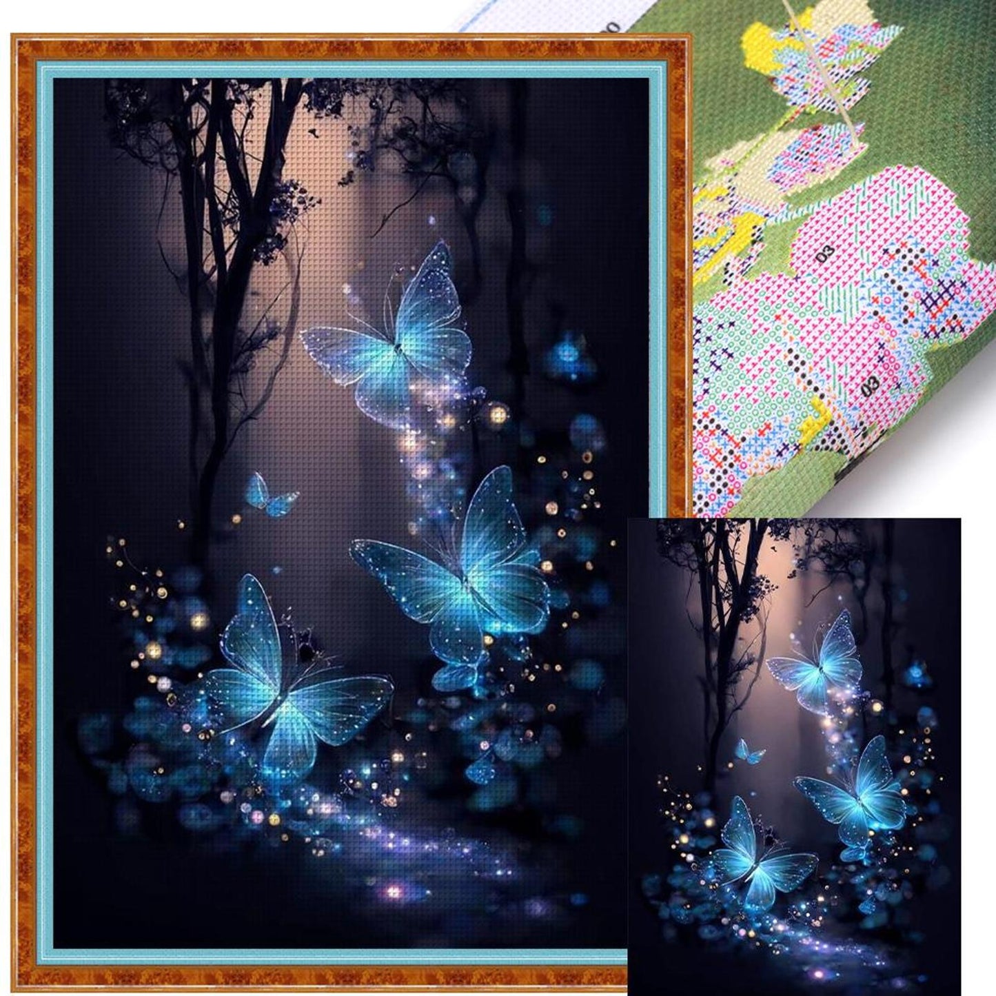 Fluorescent Butterflies In The Forest - Full 14CT Stamped Cross Stitch 40x60CM - Huacan