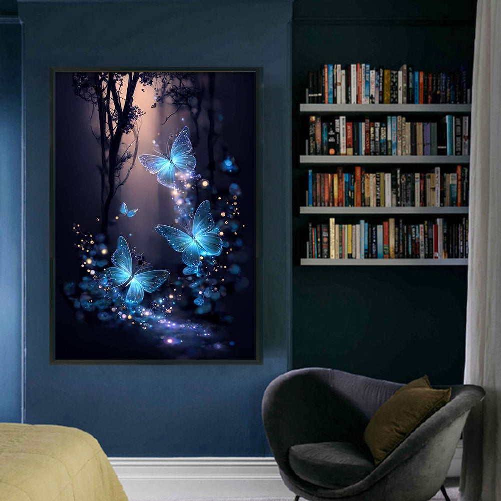 Fluorescent Butterflies In The Forest - Full 14CT Stamped Cross Stitch 40x60CM - Huacan
