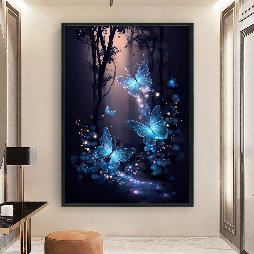 Fluorescent Butterflies In The Forest - Full 14CT Stamped Cross Stitch 40x60CM - Huacan