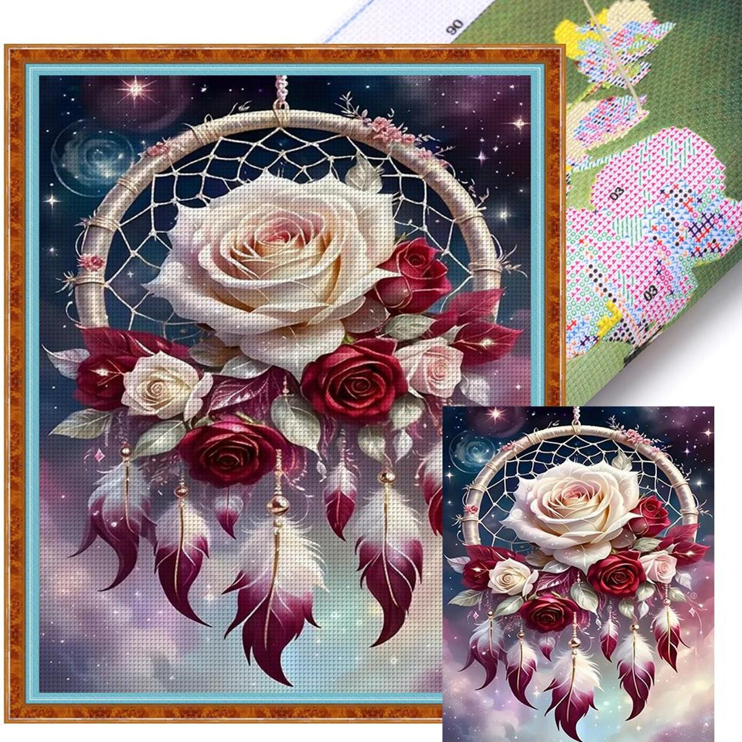 Rose Dreamcatcher - Full 14CT Stamped Cross Stitch 40x50CM - Huacan