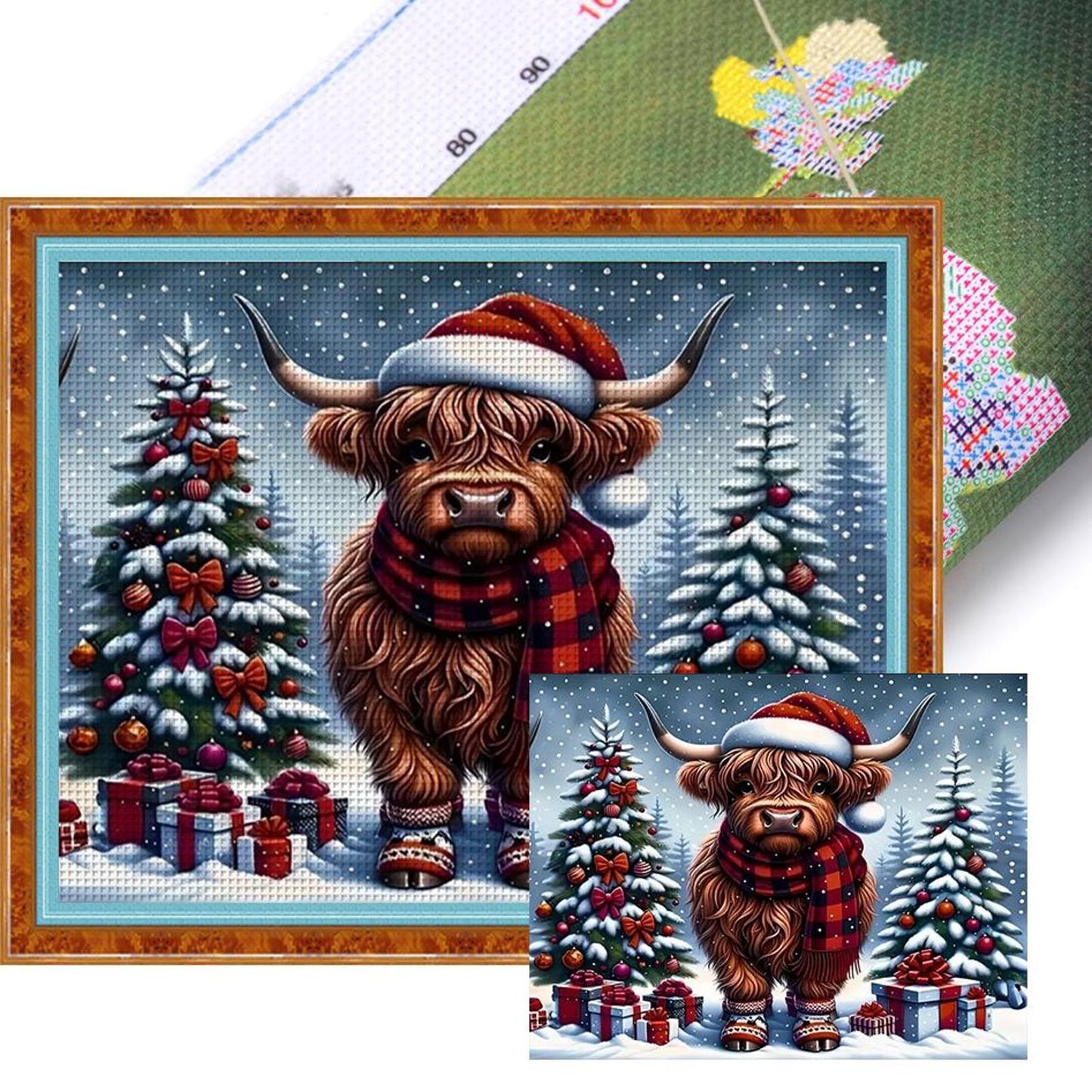 Christmas Yak - Full 14CT Stamped Cross Stitch 50x40CM - Huacan