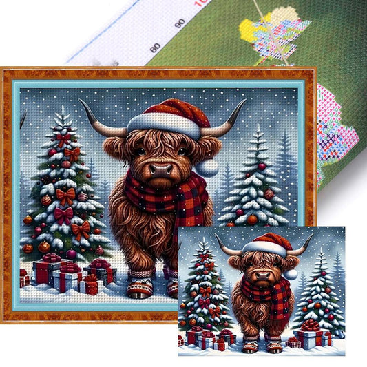 Christmas Yak - Full 14CT Stamped Cross Stitch 50x40CM - Huacan